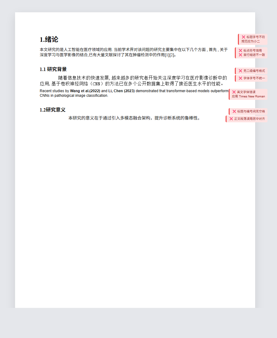 格式化前:论文存在格式错误